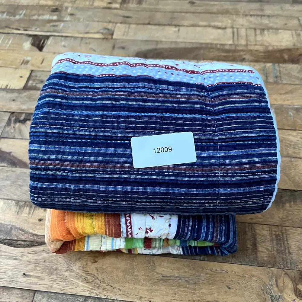 Pier One 1 Set of 2 Standard Pillow Shams Quilted Tie Back Colorful Stripes